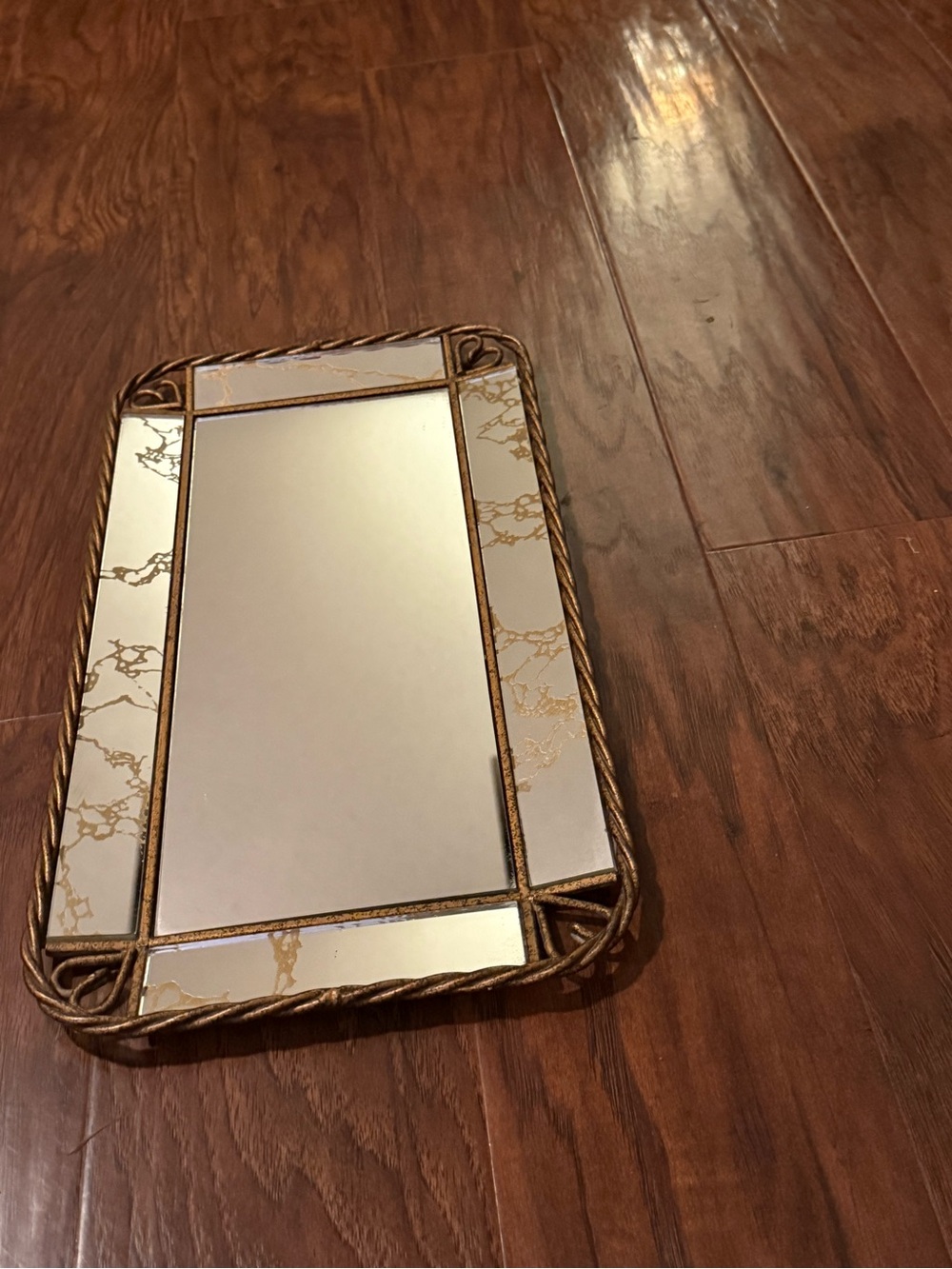 Vintage Gilded Twisted Metal Mirror Tray Or Accent Mirror